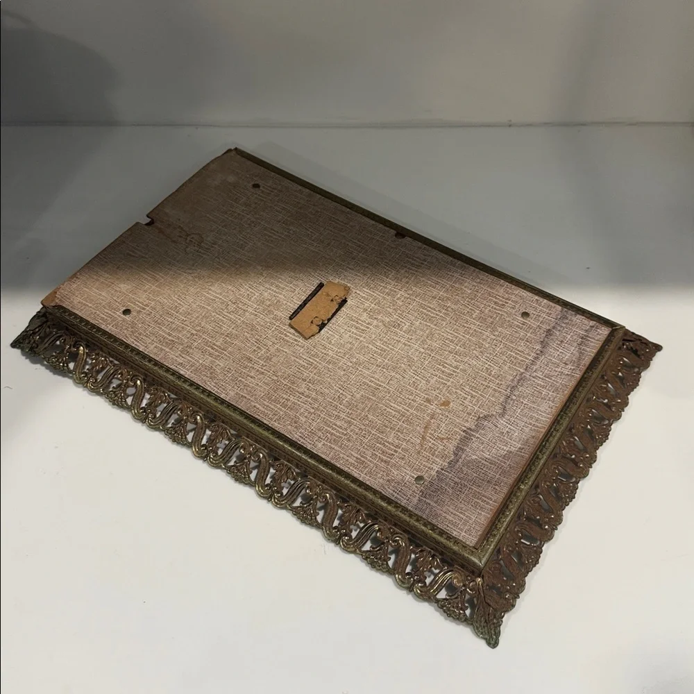 VINTAGE Brass Gold Ornate Decorative Mirrored Vanity Tray